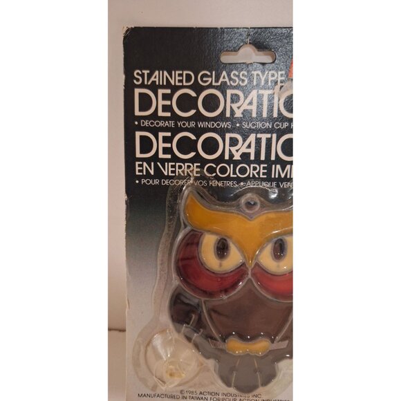 Vtg 1985 Stained Glass Owl Window Decoration Suction Cup Action Industries New - Picture 3 of 5